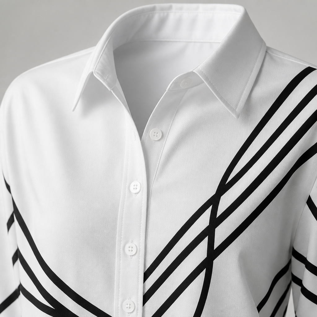 LumaLuxe™ – Relaxed Linework Print Button-Down Shirt with Pockets