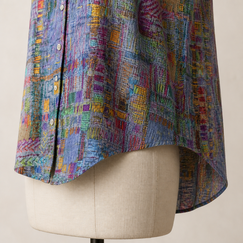 ViviaHue™ – Artistic Patchwork Sleeveless V-Neck Button Blouse