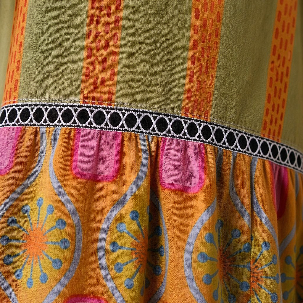 VivaLuxe™ – Bohemian Mixed-Print Relaxed Top with Three-Quarter Sleeves