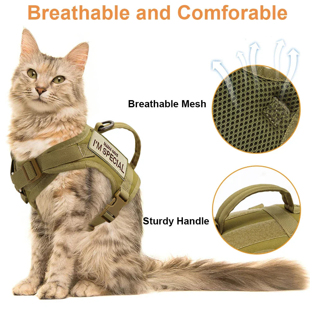 Tactical Cat Harness Vest with D-Ring for Leash Attachment