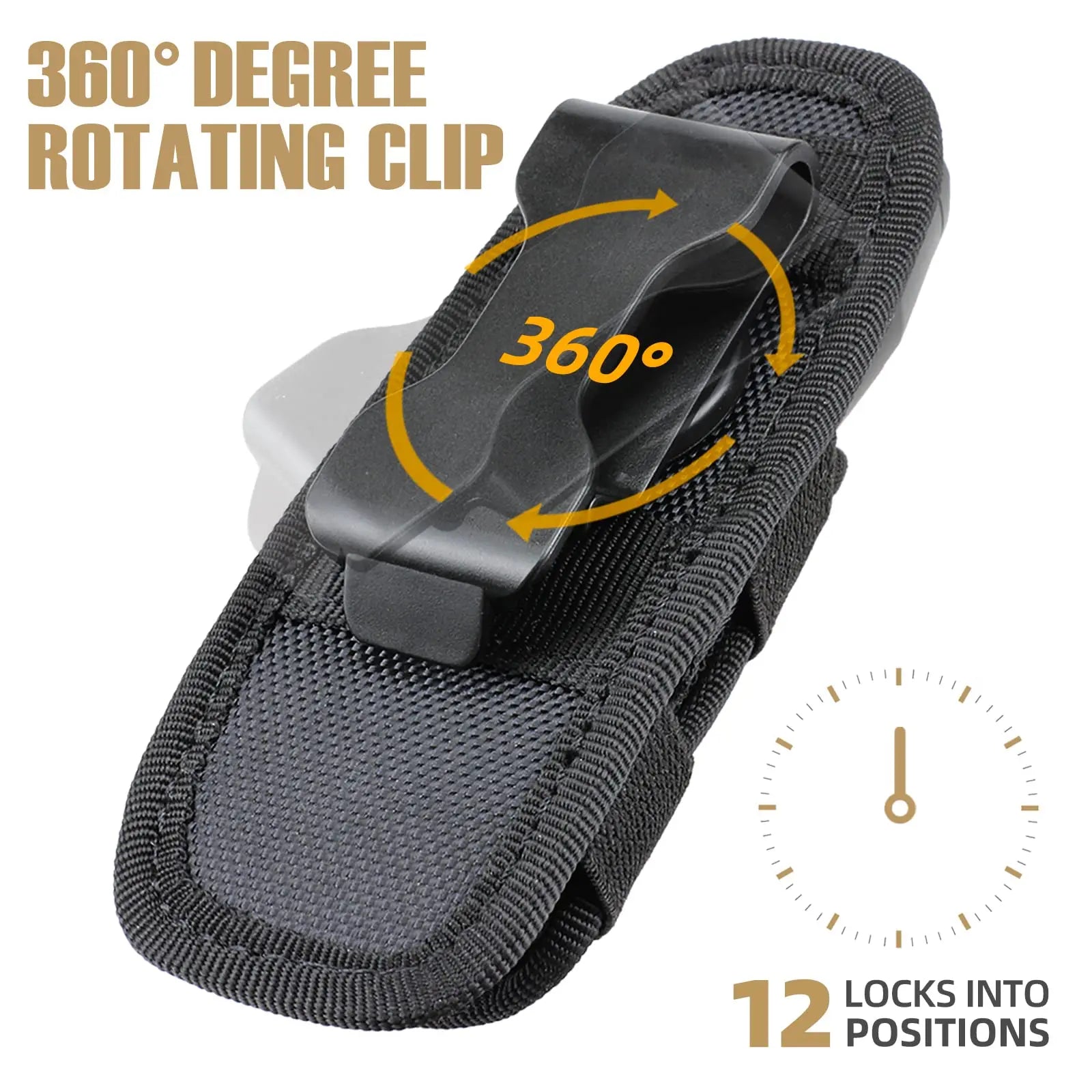 360° Rotating Belt Clip Holster for Tactical Flashlight Pouch