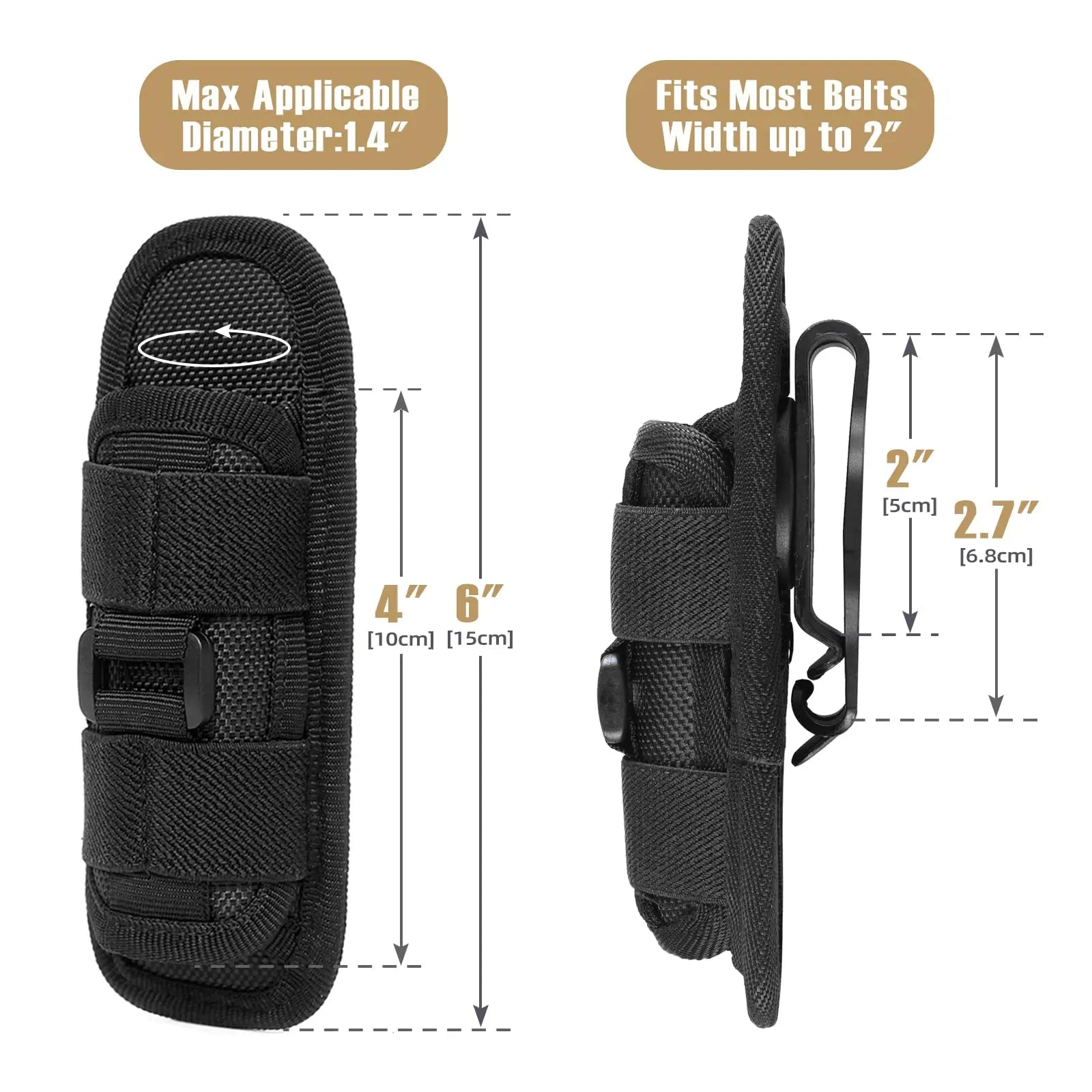 360° Rotating Belt Clip Holster for Tactical Flashlight Pouch