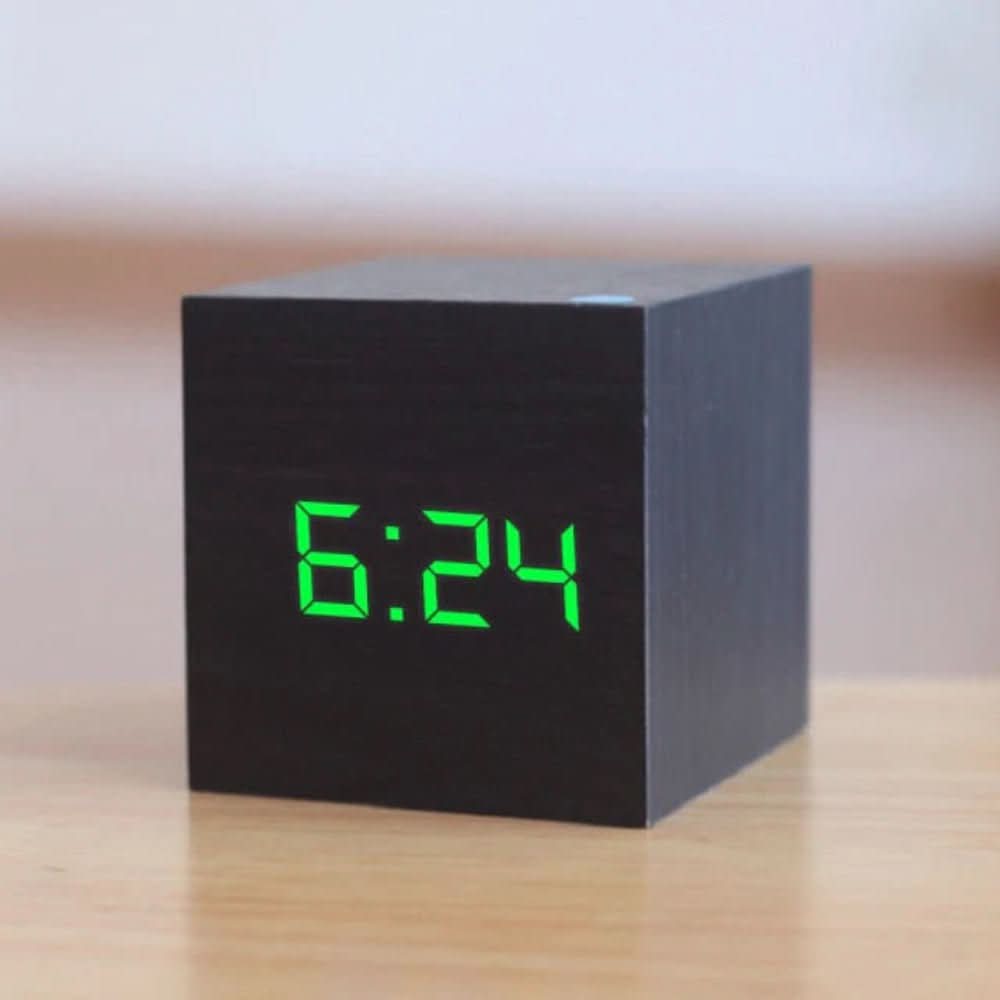 Minimalist LED Alarm Clock Displaying Time, Date, and Temperature