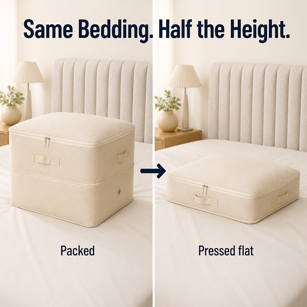 SpaceVibe™ — Press Bulky Bedding Flat and Get Your Closet Space Back