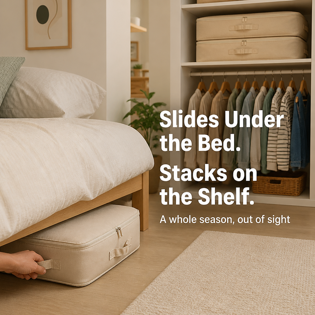 SpaceVibe™ — Press Bulky Bedding Flat and Get Your Closet Space Back