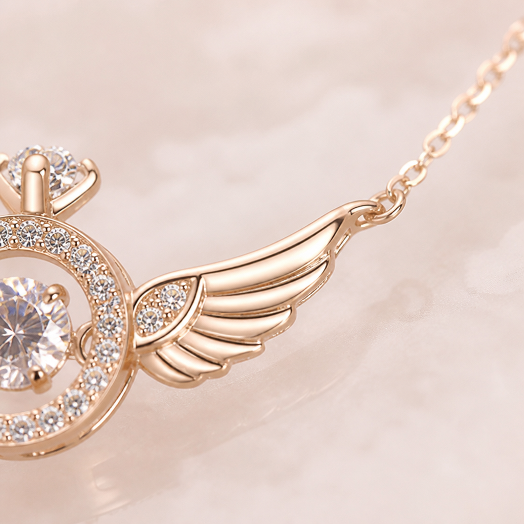 RadiantRise™ – Dainty Angel Wing Necklace with Floating Sparkle Stone