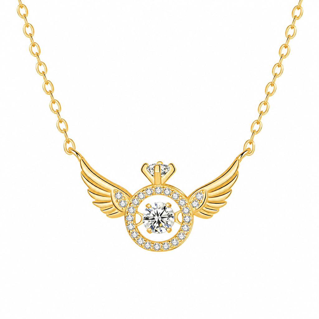 RadiantRise™ – Dainty Angel Wing Necklace with Floating Sparkle Stone