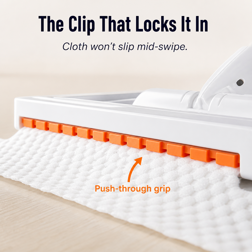 SwiftSweepPro™ — Clip Any Cloth, Sweep Any Floor, Skip the Refill Aisle for Good