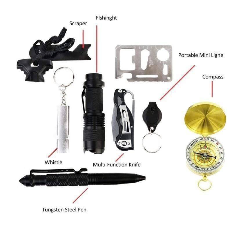 All-in-One Survival Gear Set for Emergencies - 10 Essential Tools