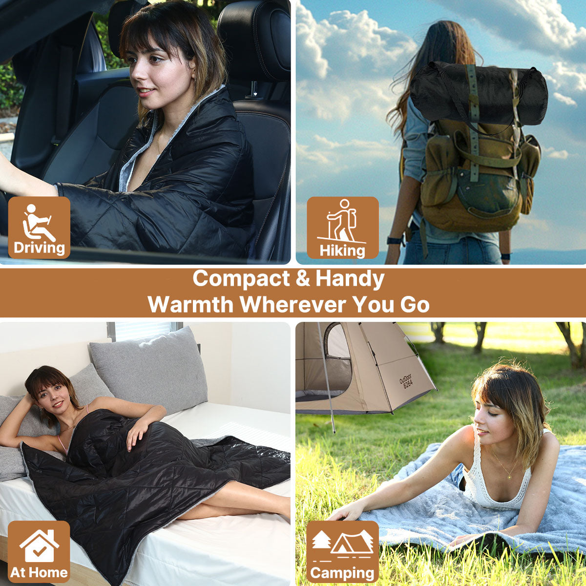 Portable 12V Heated Blanket for Car Travel with USB Connection