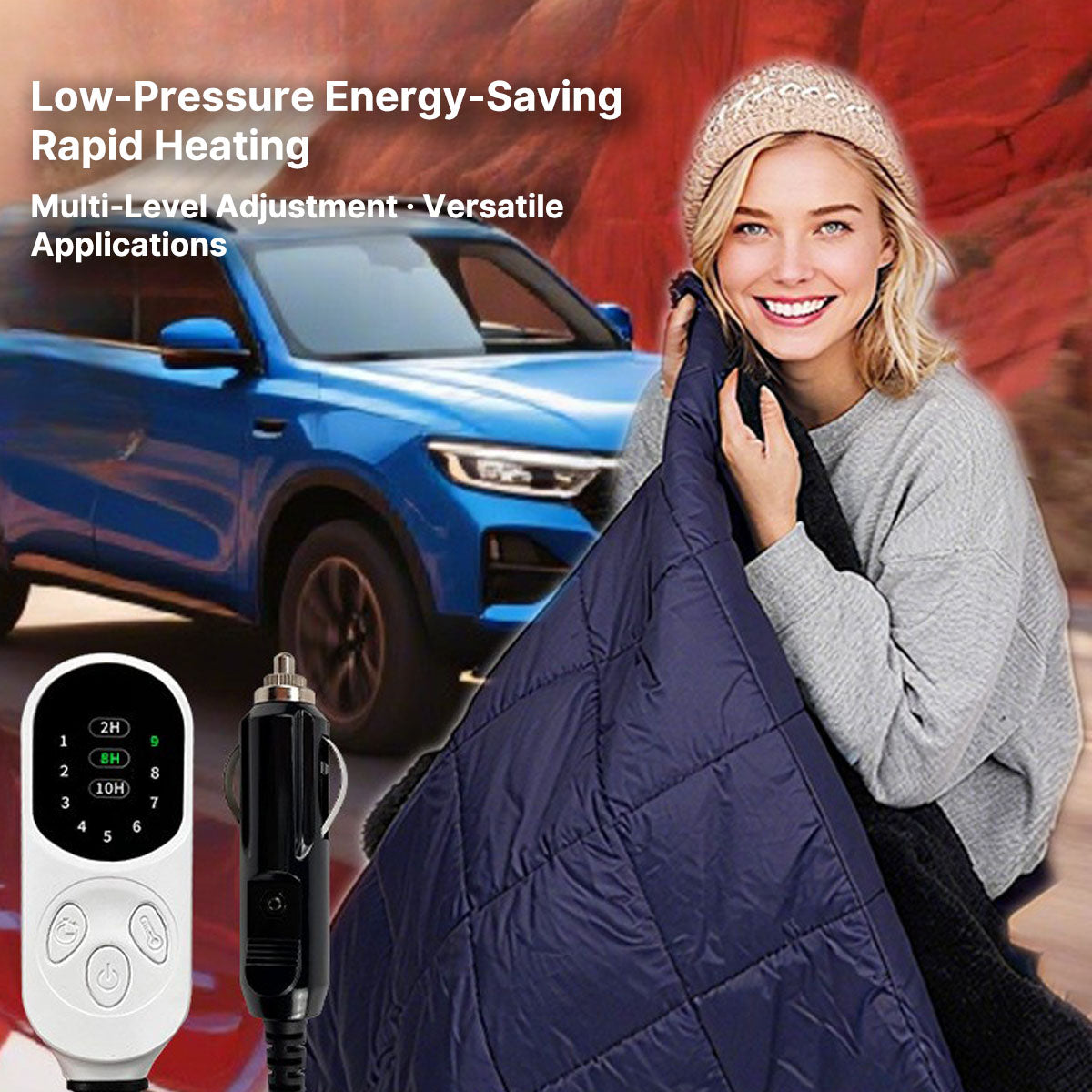 Portable 12V Heated Blanket for Car Travel with USB Connection