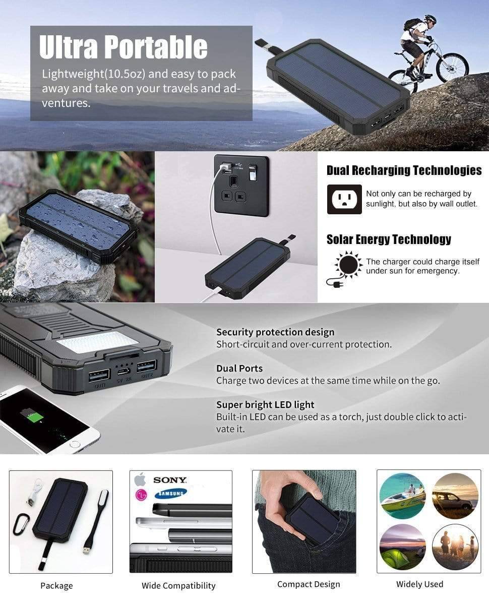 Solar Charger Power Bank 20000mAh with Built-in Flashlight