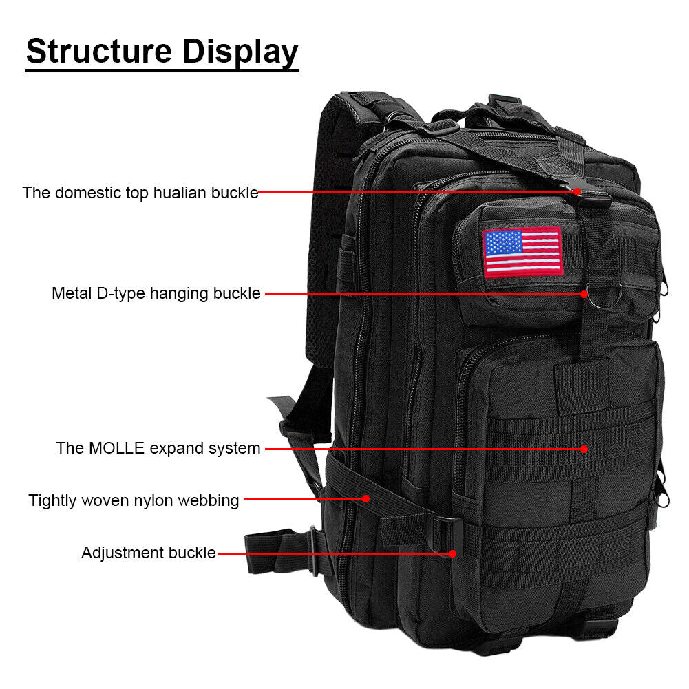 30L Tactical Rucksack - Waterproof Military Backpack