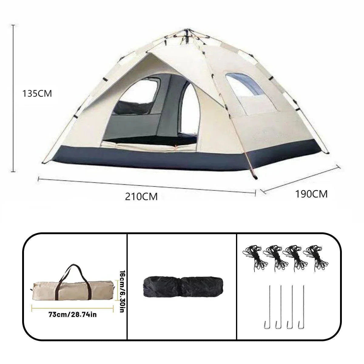 Portable Waterproof Camping Tent for 4 People - Automatic Pop-Up