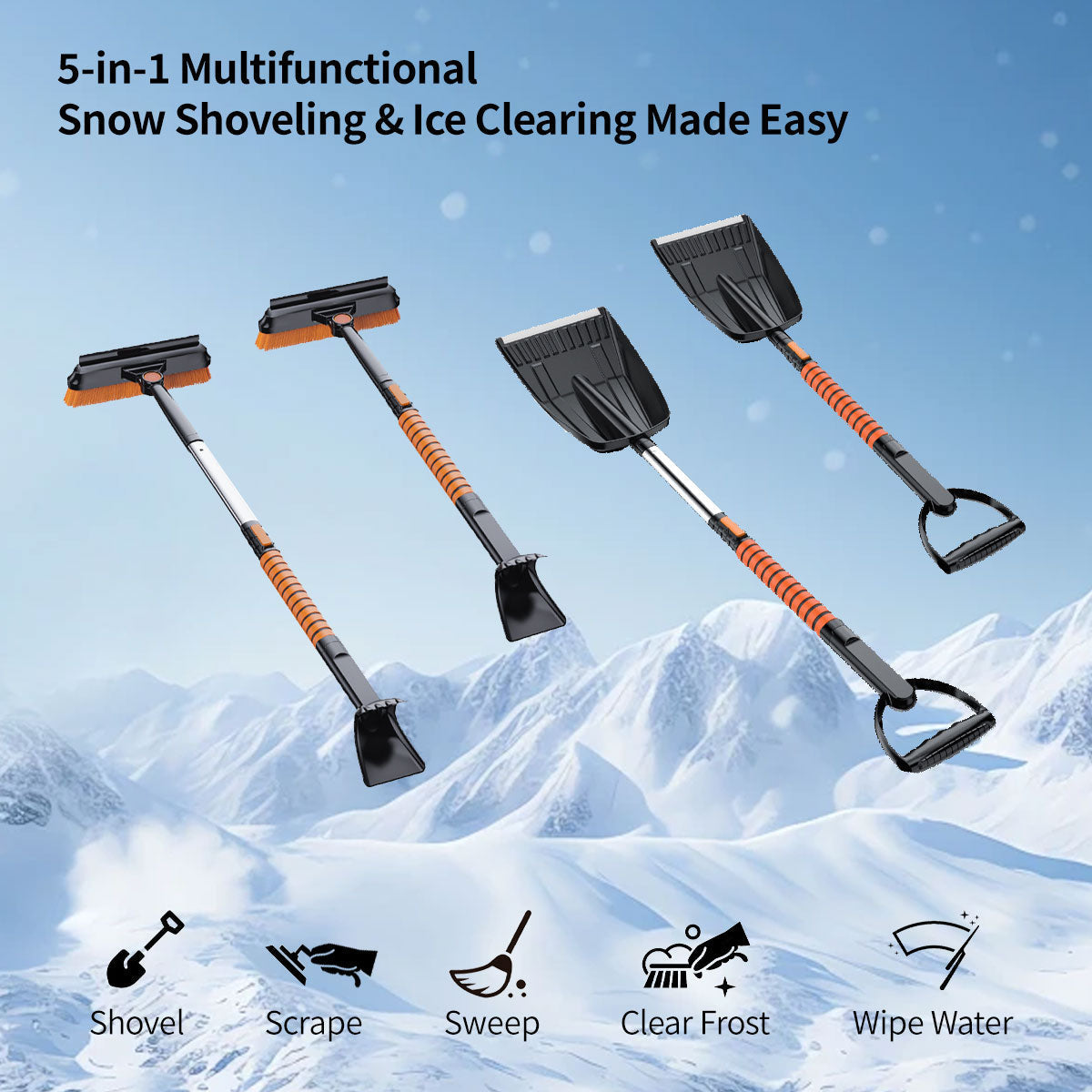 Multi-Function Snow Shovel and Ice Scraper for Cars
