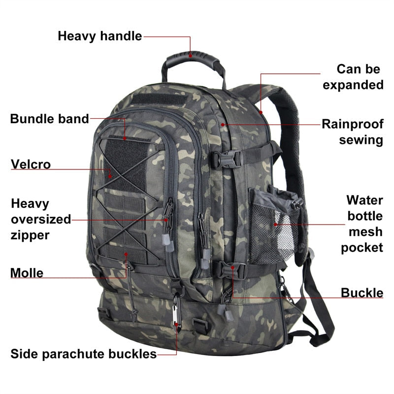 Expandable 60L Tactical Backpack for Outdoor Adventures