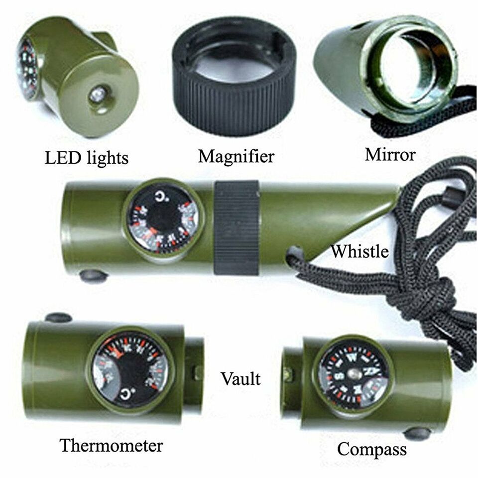 Multi-tool Survival Whistle with 7 Functions for Emergency Use