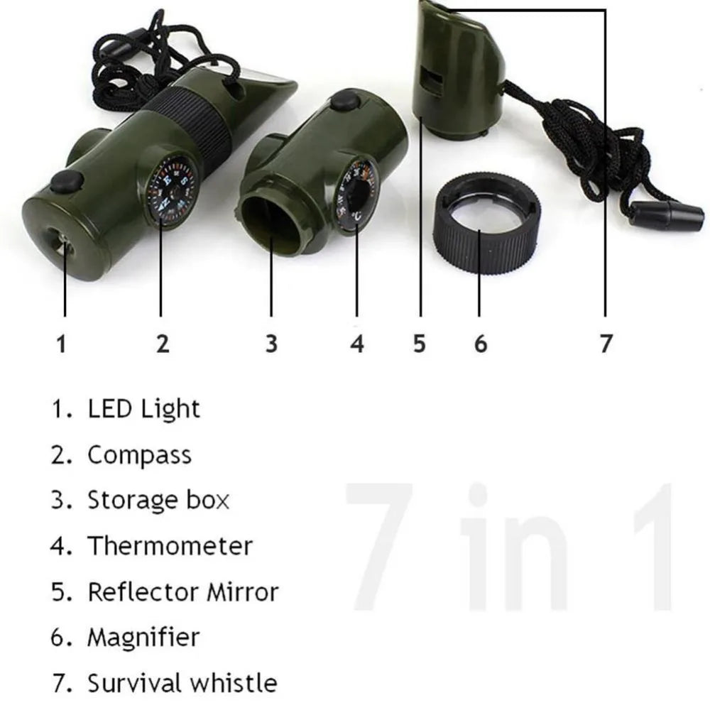 Multi-tool Survival Whistle with 7 Functions for Emergency Use