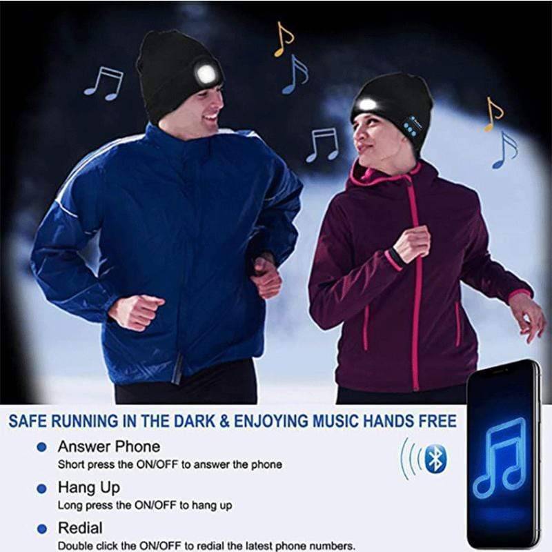 Wireless Beanie Hat with LED Lights and Bluetooth 5.0 Connectivity