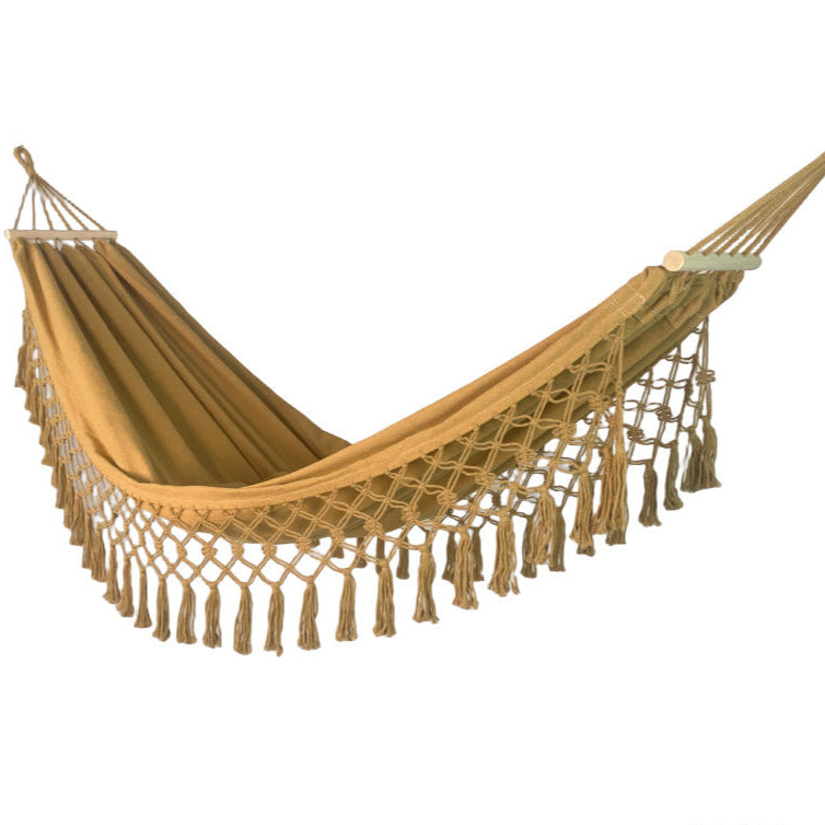 Wooden Post Hammock with Canvas Fabric and Anti-Rollover Feature