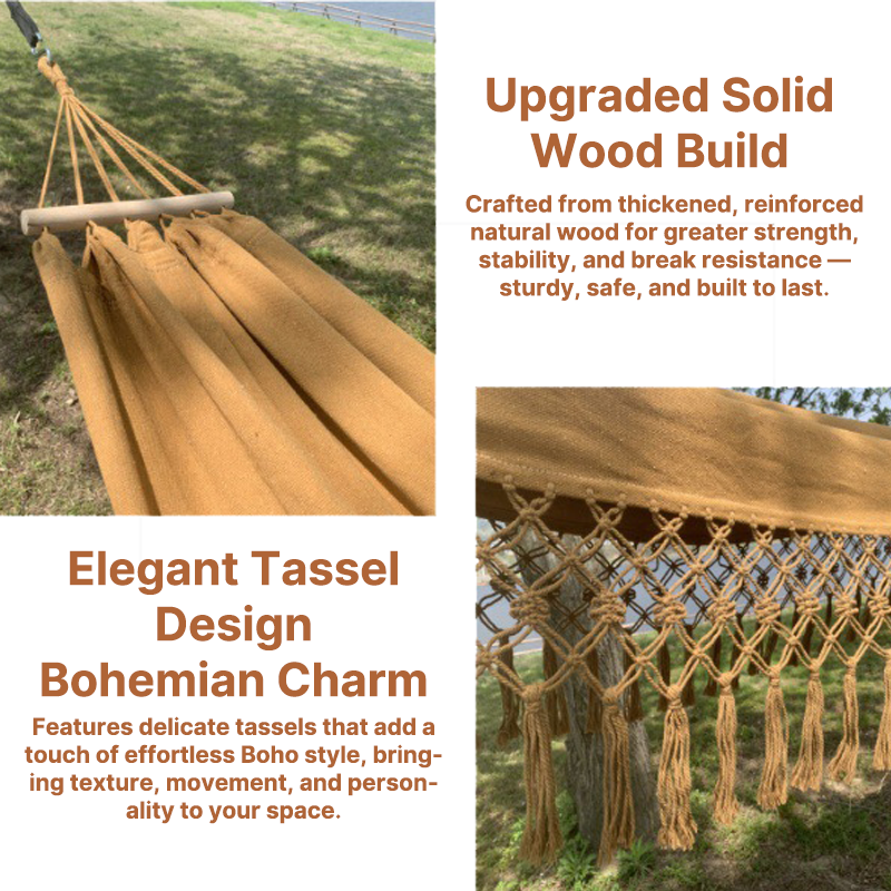 Wooden Post Hammock with Canvas Fabric and Anti-Rollover Feature