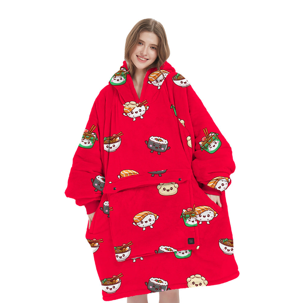 Flannel Hoodie Blanket with Cordless Heating Feature