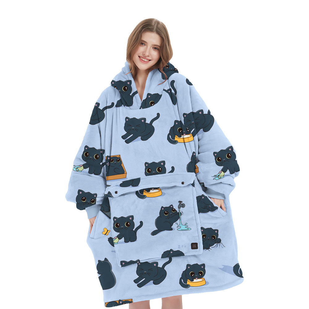Flannel Hoodie Blanket with Cordless Heating Feature