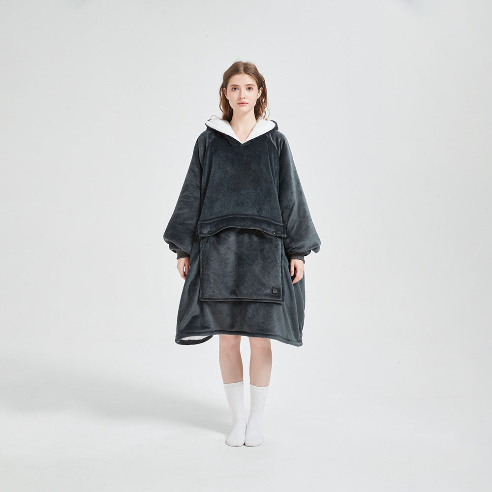 Flannel Hoodie Blanket with Cordless Heating Feature