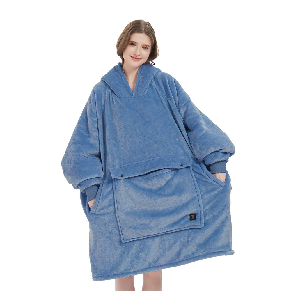Flannel Hoodie Blanket with Cordless Heating Feature