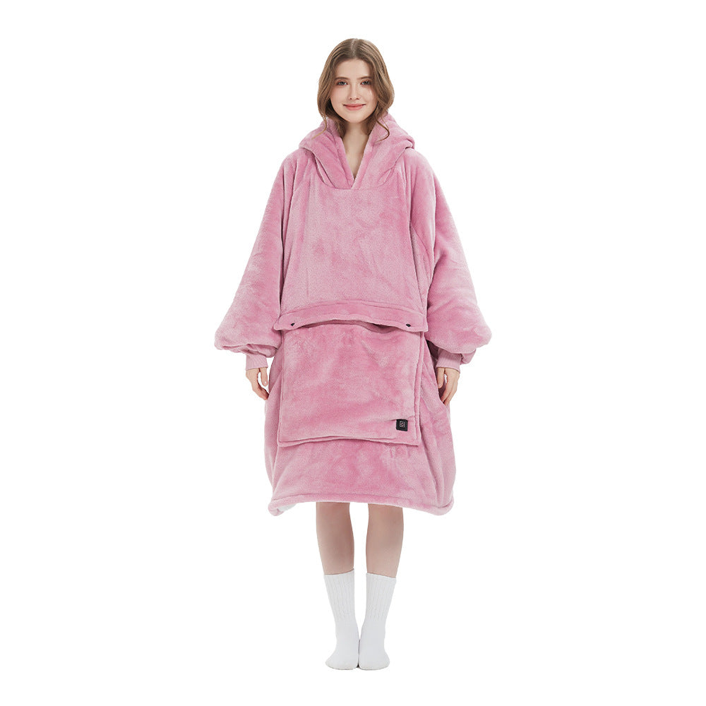 Flannel Hoodie Blanket with Cordless Heating Feature
