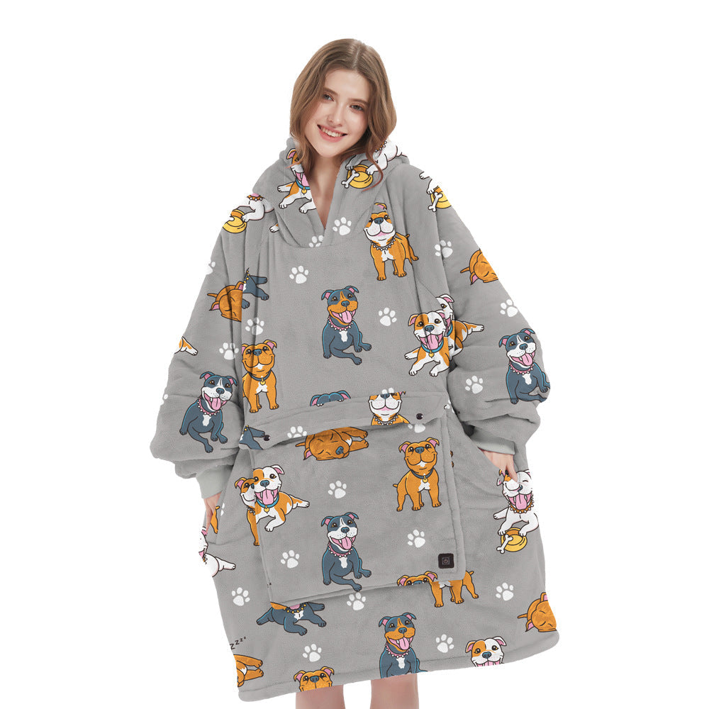 Flannel Hoodie Blanket with Cordless Heating Feature