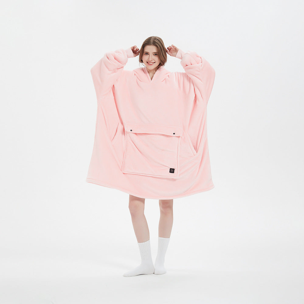 Flannel Hoodie Blanket with Cordless Heating Feature