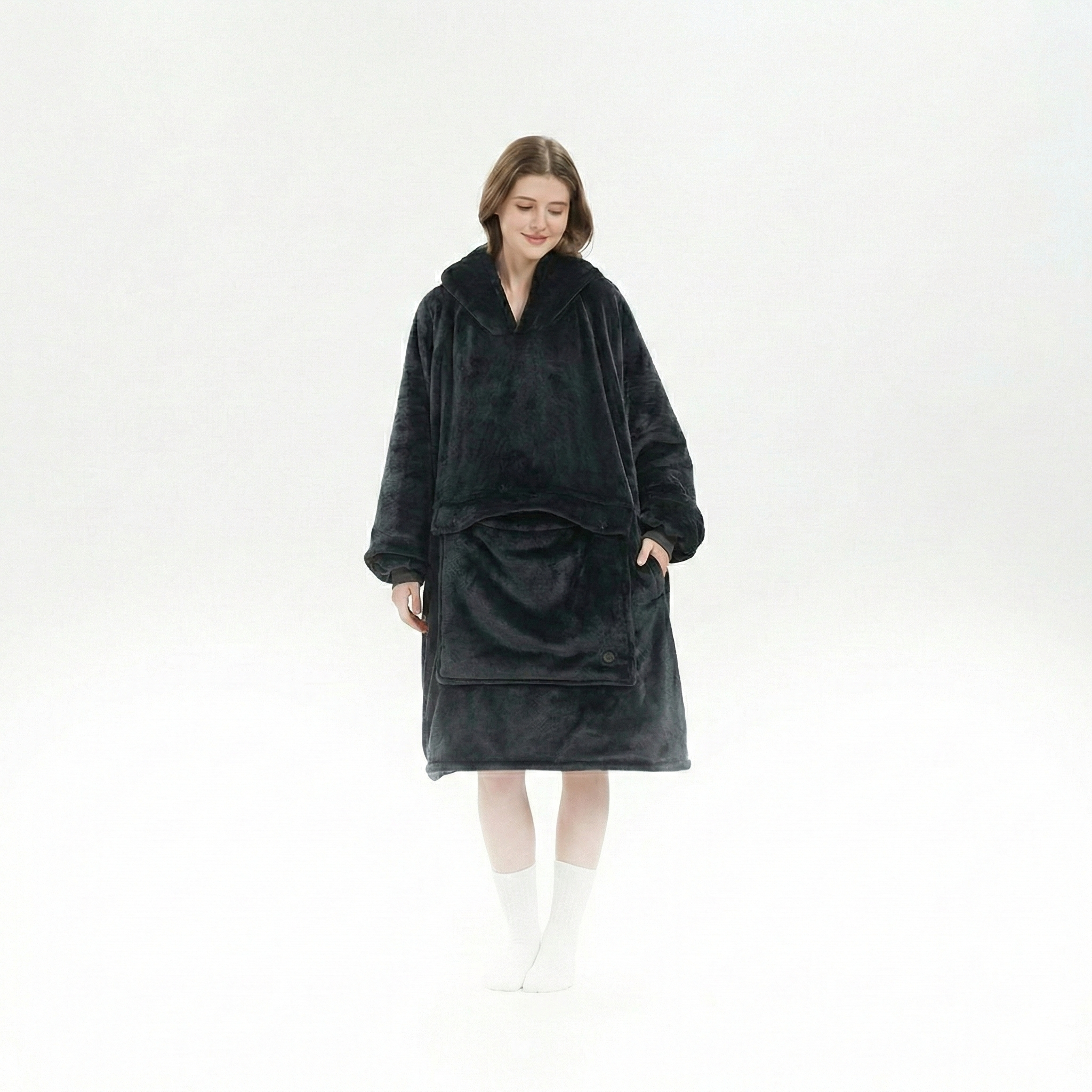 Flannel Hoodie Blanket with Cordless Heating Feature
