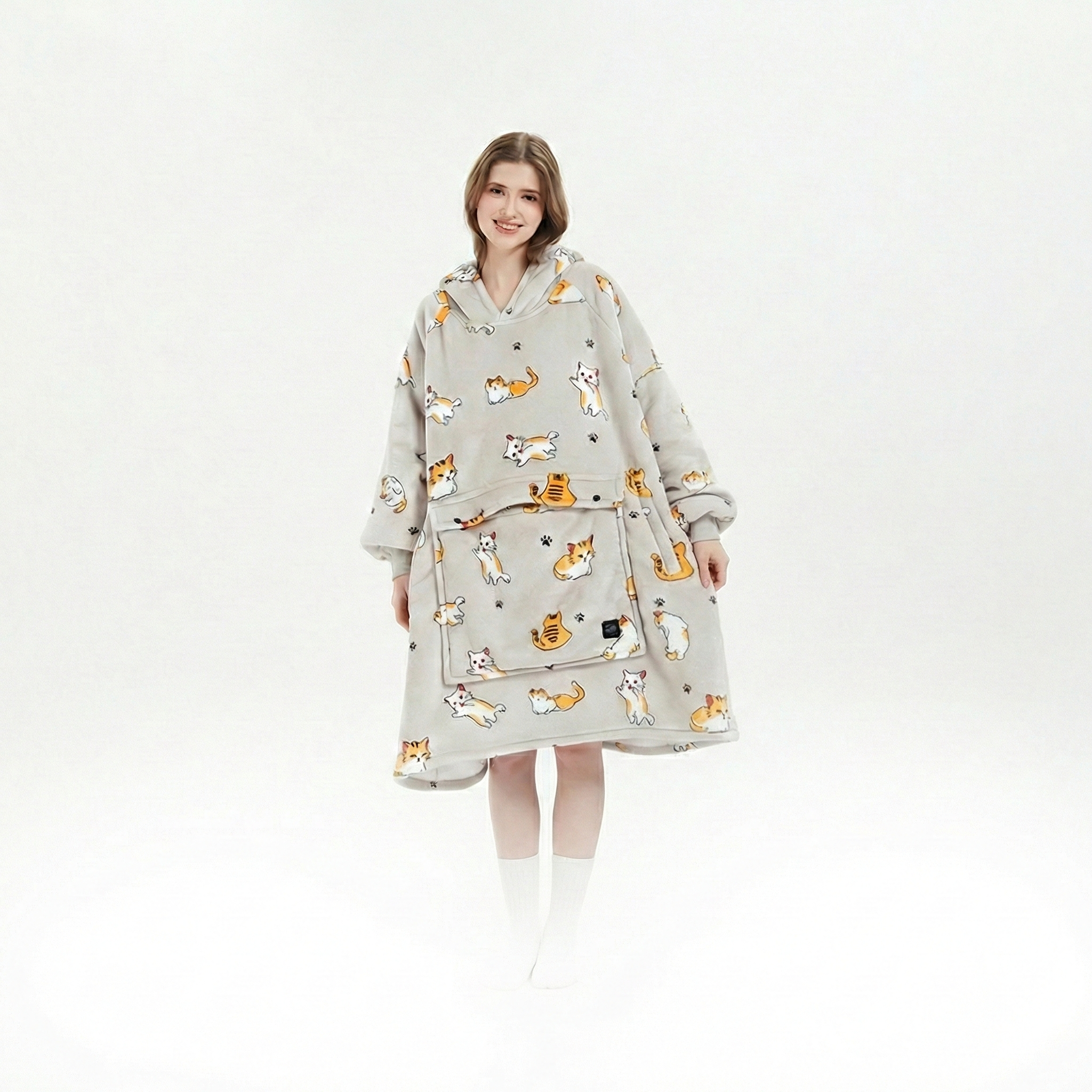 Flannel Hoodie Blanket with Cordless Heating Feature