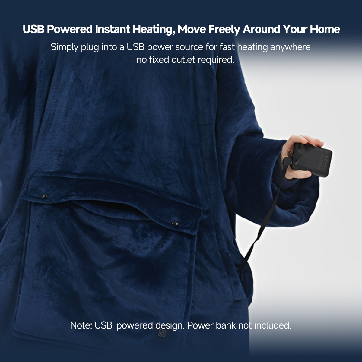 Flannel Hoodie Blanket with Cordless Heating Feature