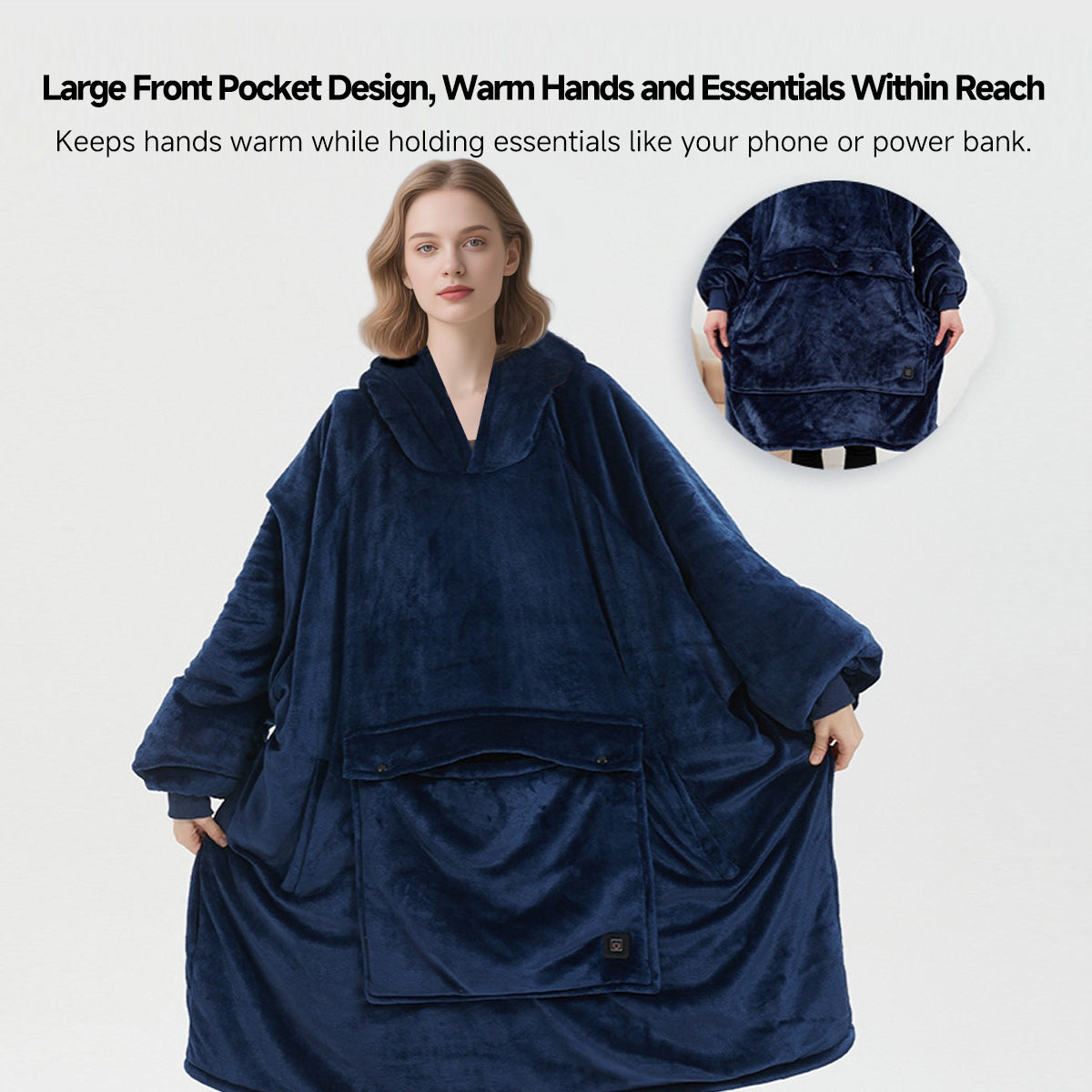 Flannel Hoodie Blanket with Cordless Heating Feature
