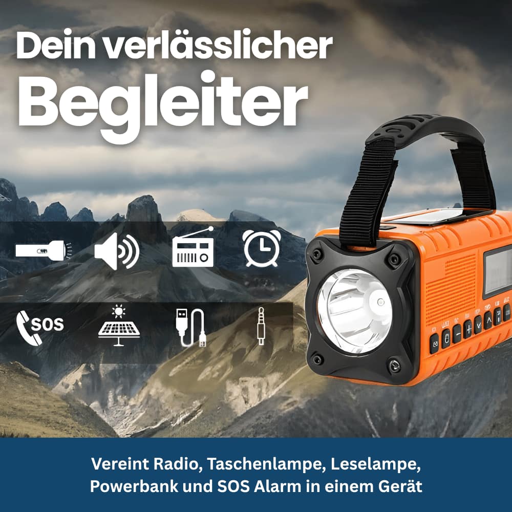 Crank-Powered Emergency Radio and Solar Flashlight