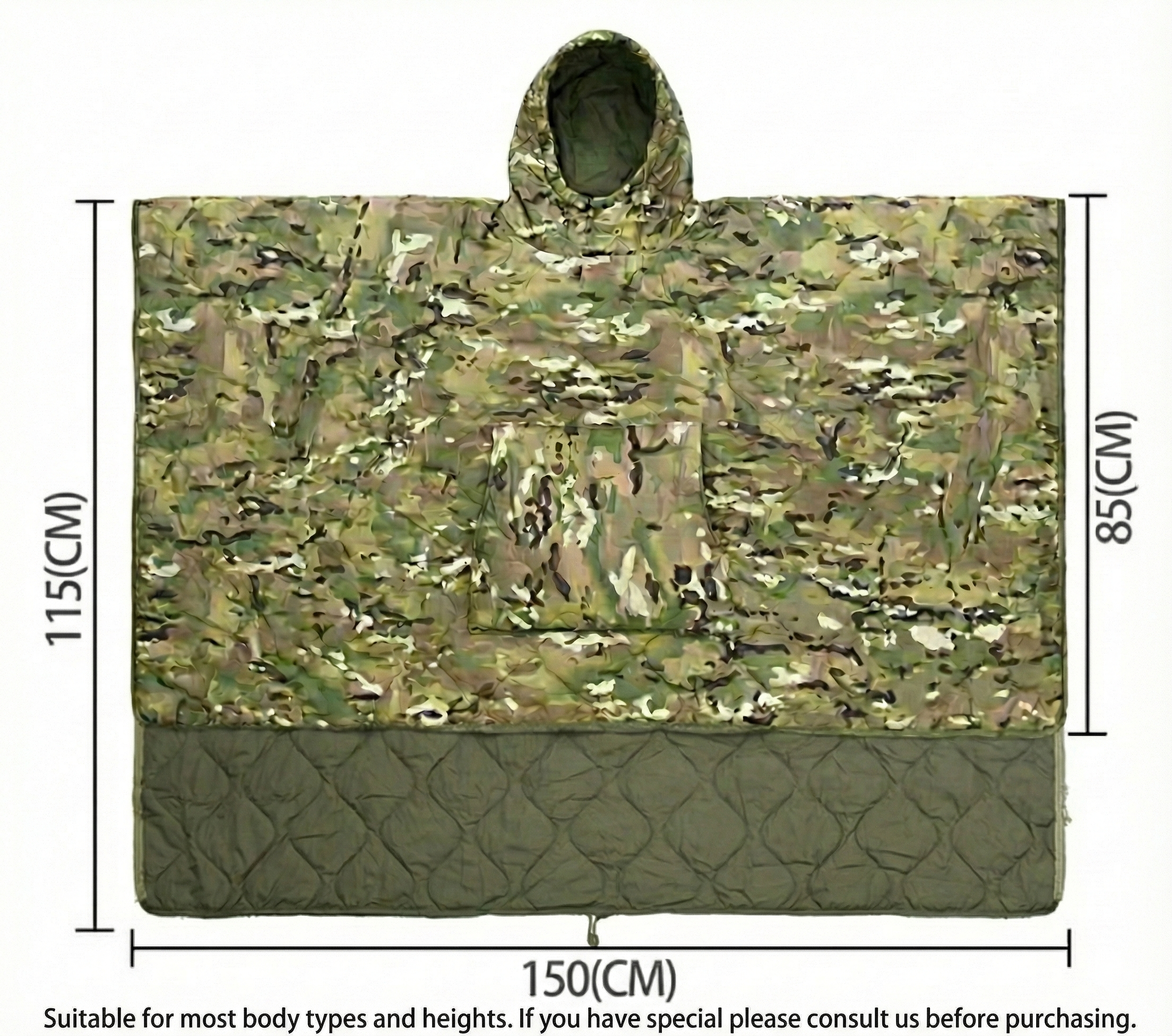Camouflage Insulated Poncho for Outdoor Wear