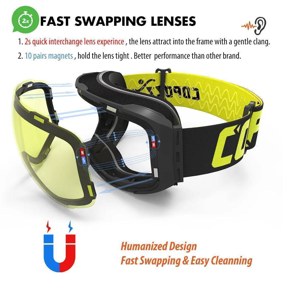 UV400 Protective Ski Goggles with Magnetic Quick-Change System