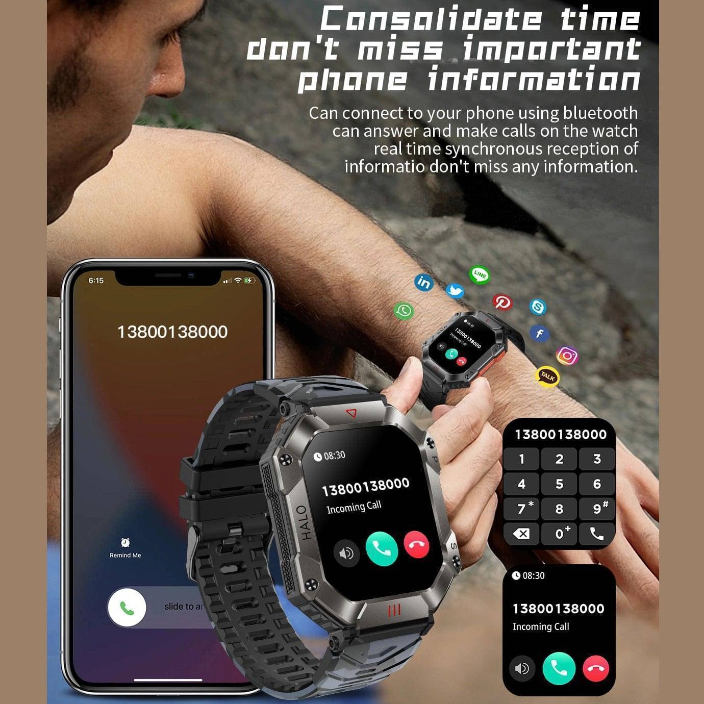 Durable Smartwatch with Extended Battery and Activity Monitoring