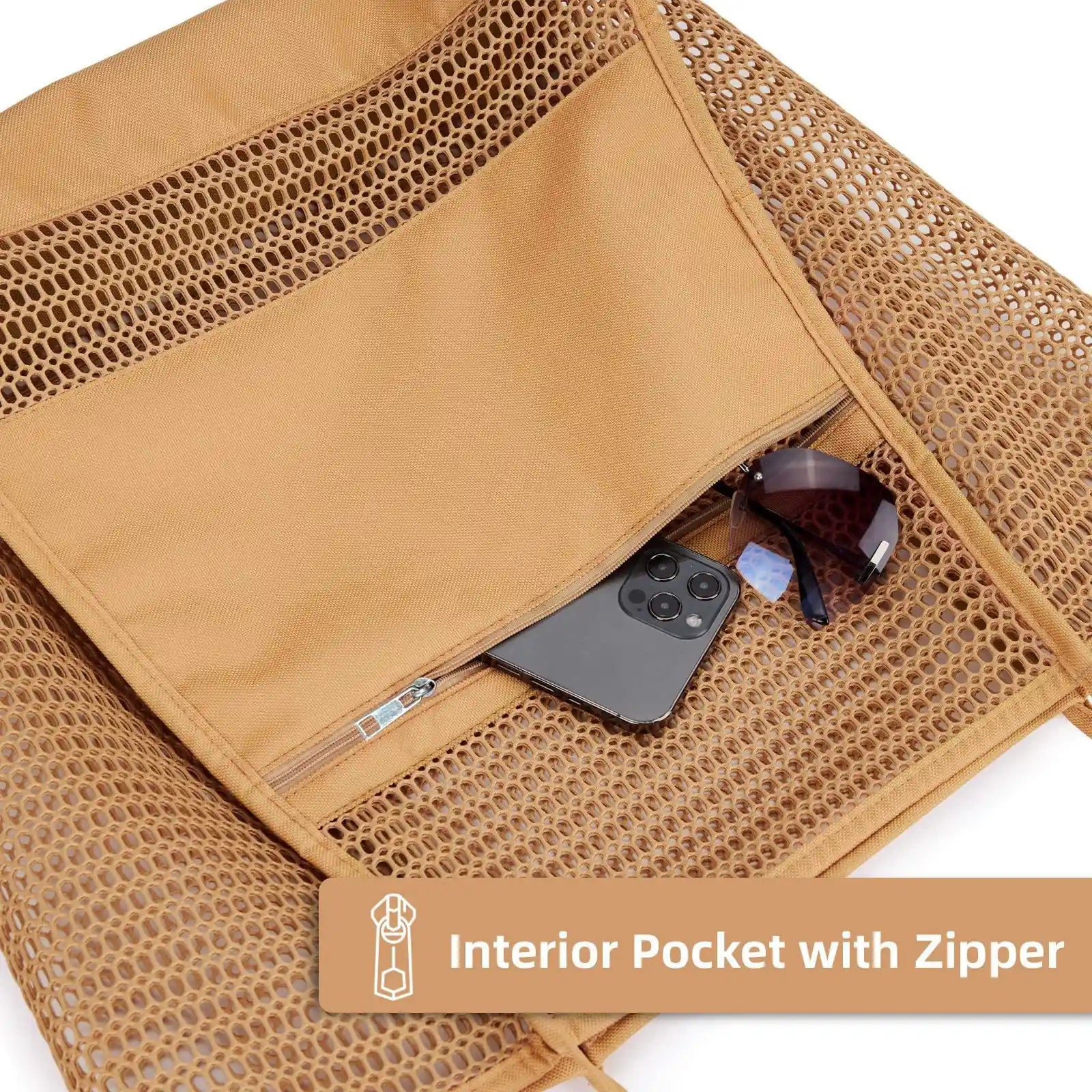 Mesh Tote Bag for Beach with Multiple Pockets