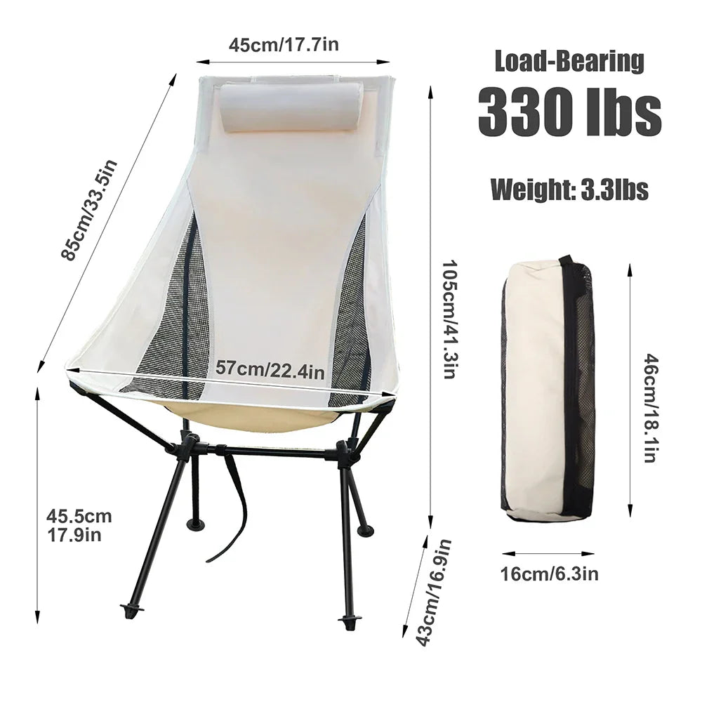 Folding Camp Chair with Head Support – Easy to Carry