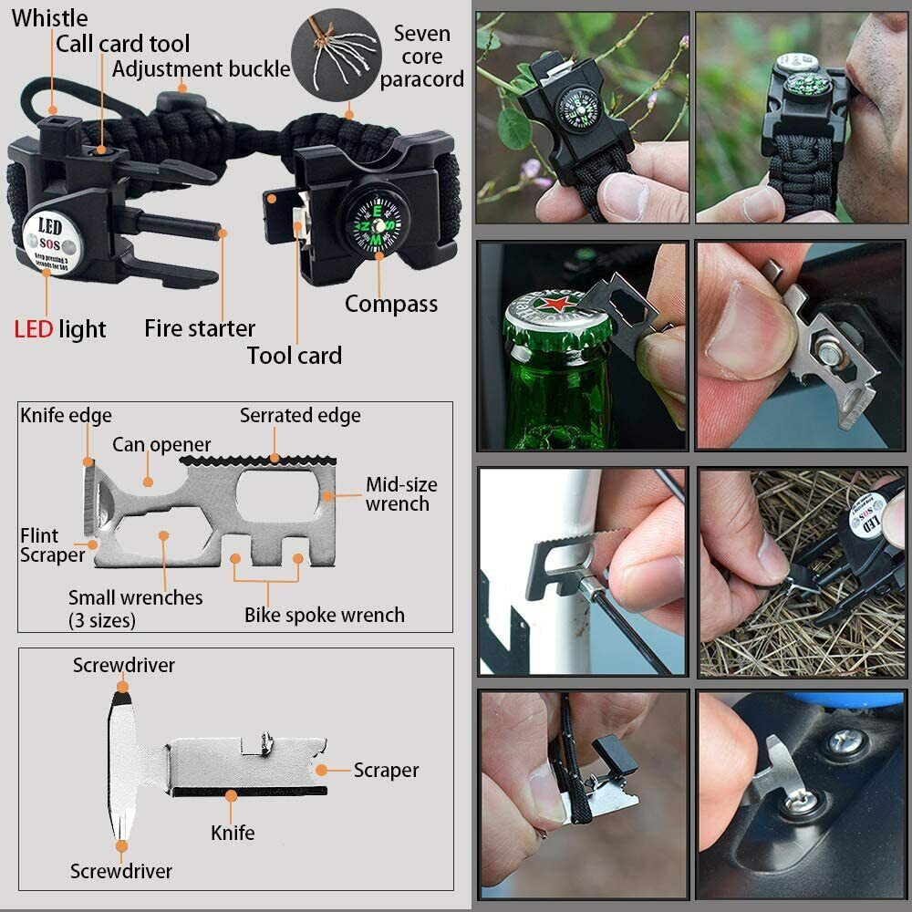 Survival Bracelet with 20 Tools Made from Durable Paracord