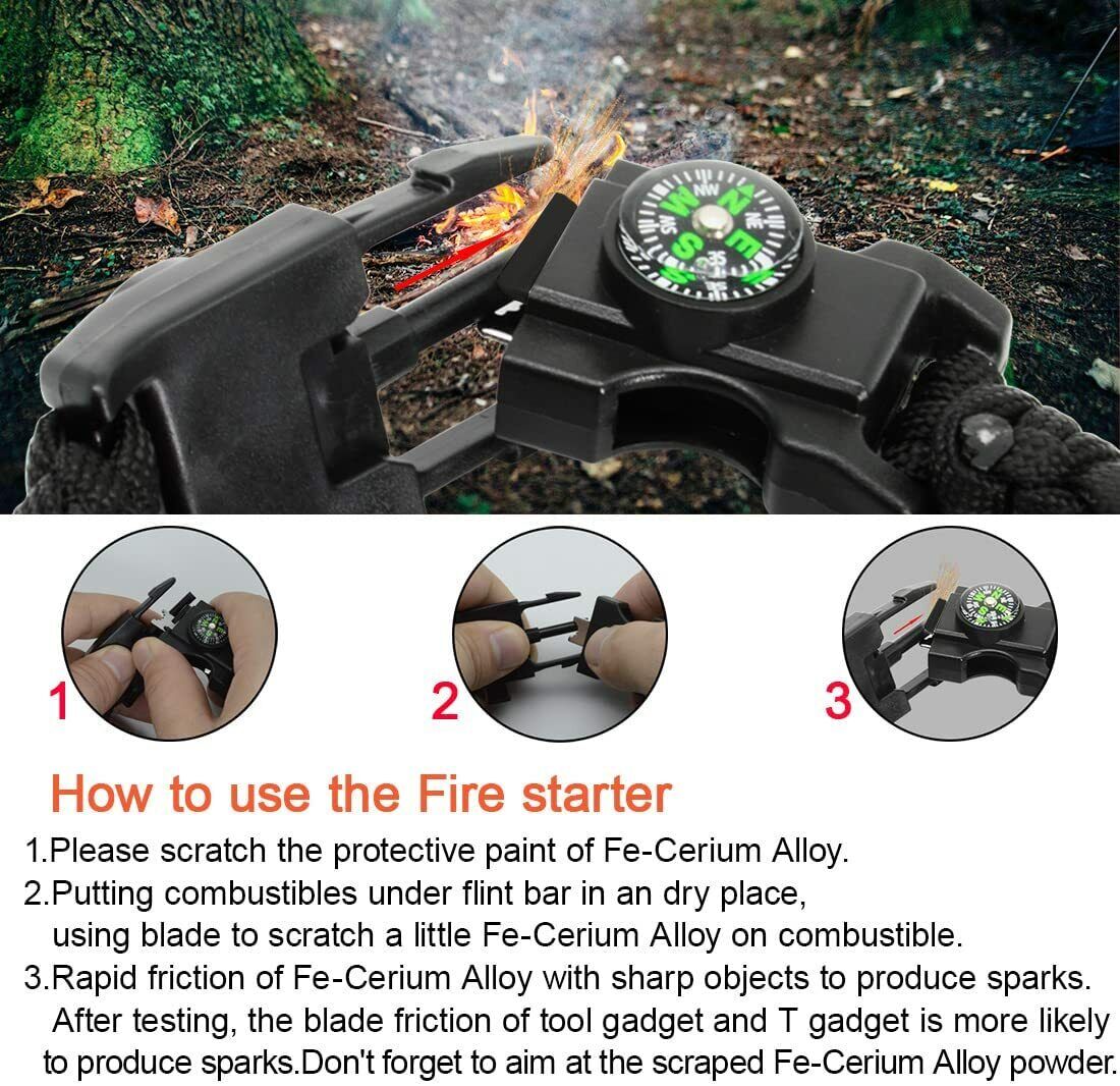 Survival Bracelet with 20 Tools Made from Durable Paracord