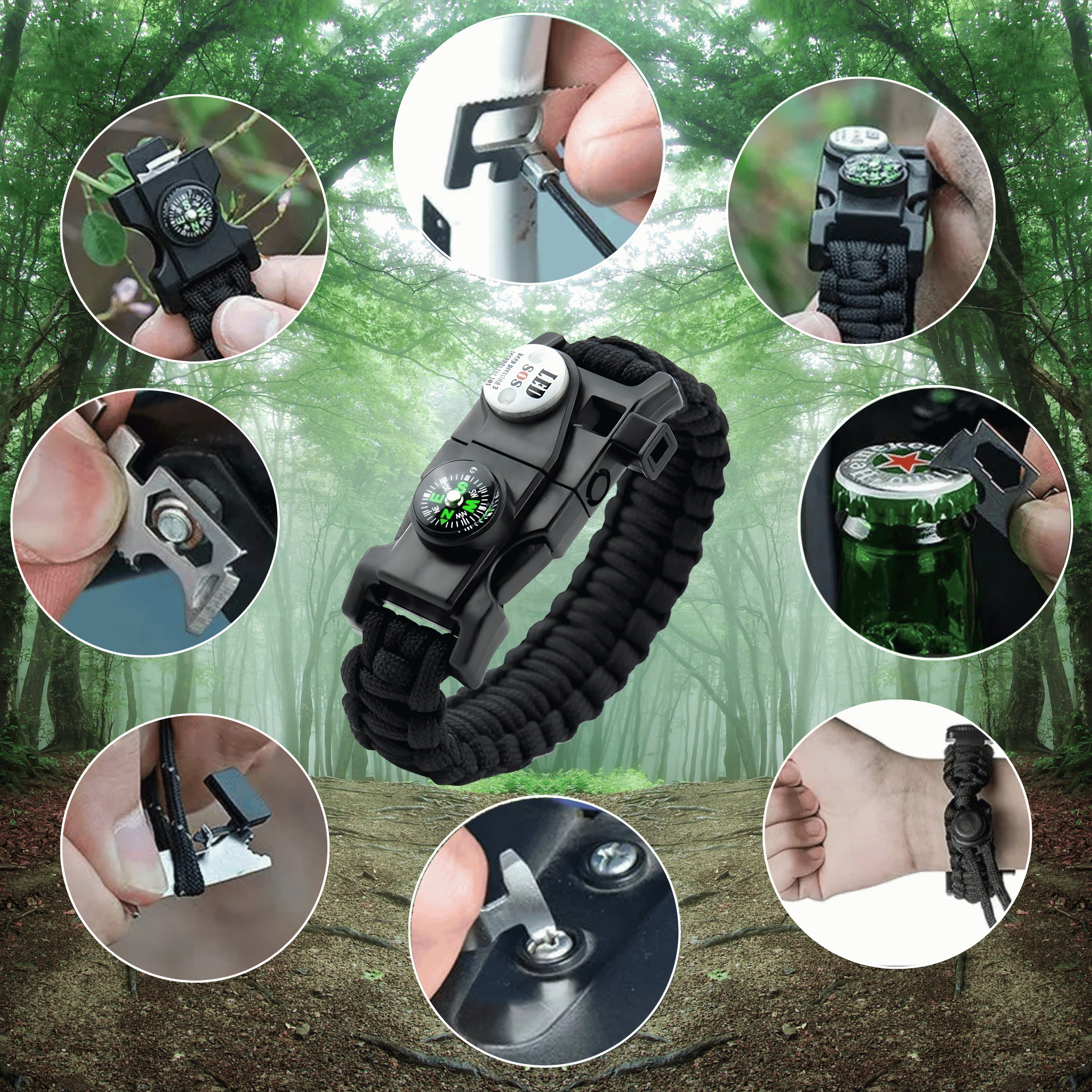 LED Compass Paracord Survival Bracelet