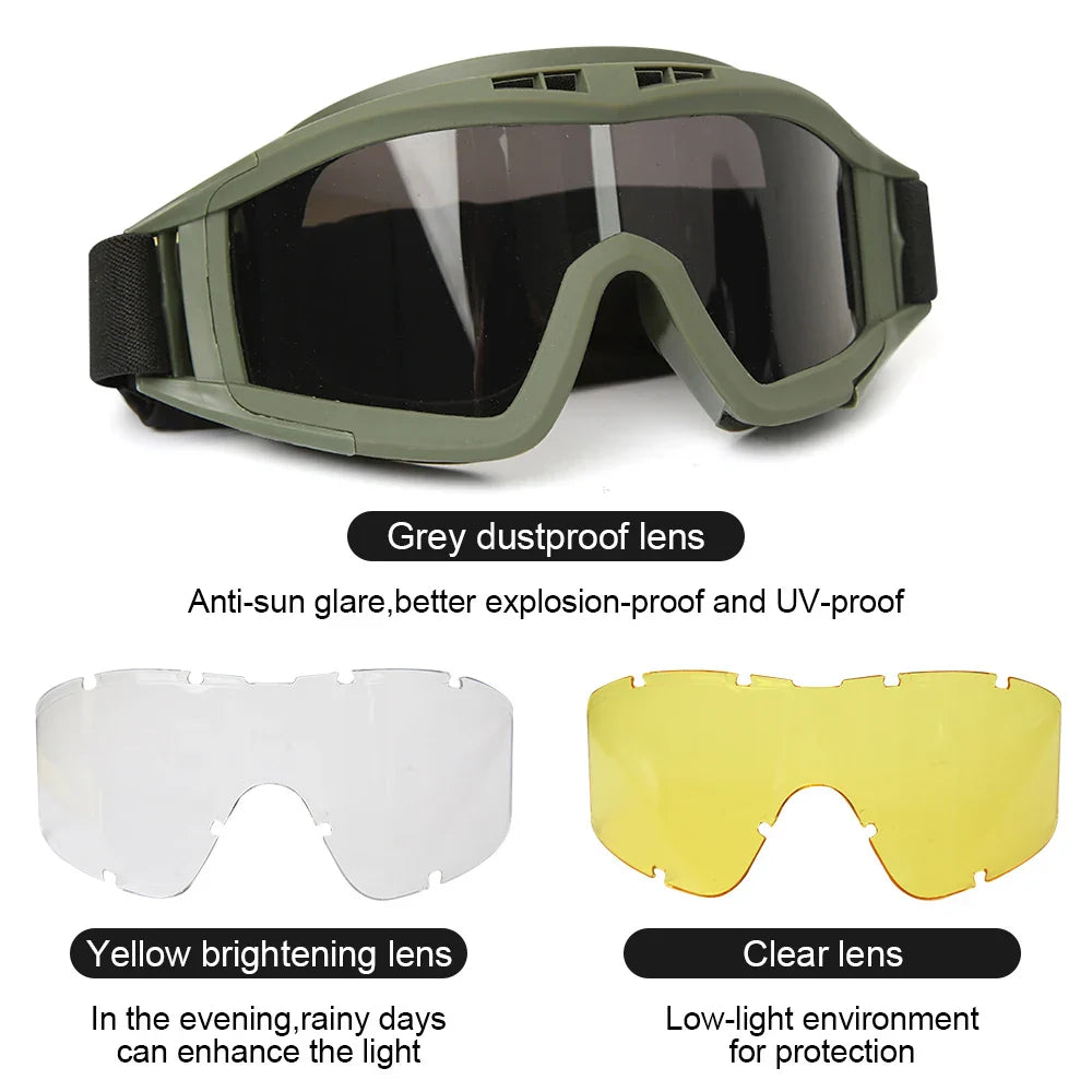 Interchangeable Anti-Fog Lenses Tactical Goggles