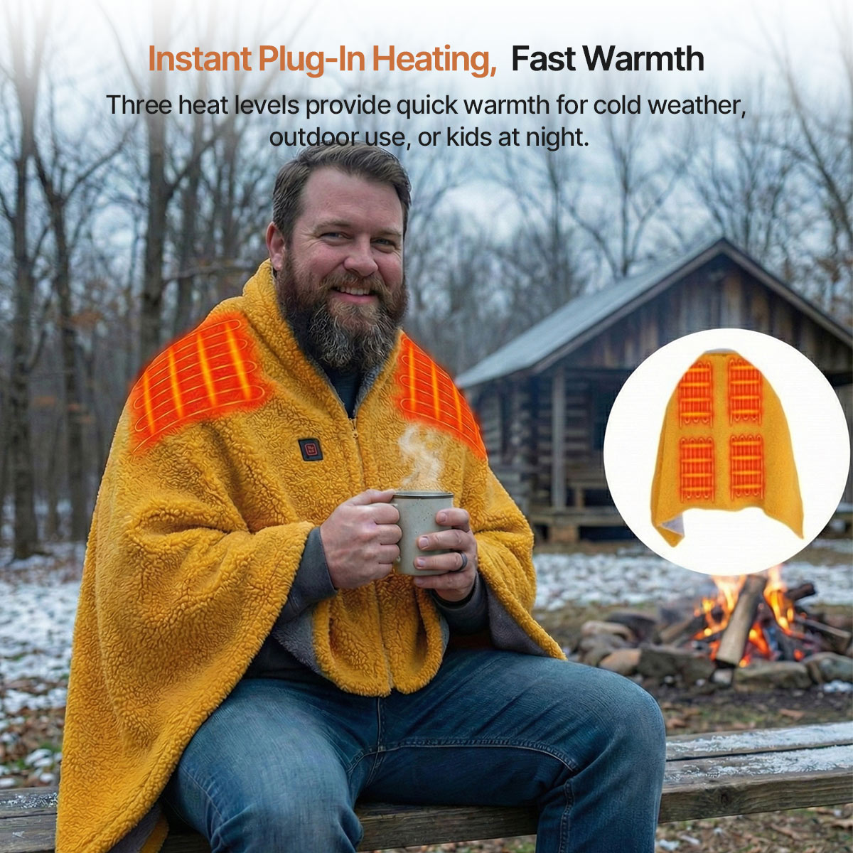 Wearable Heated Blanket with USB Connection and 3 Temperature Levels