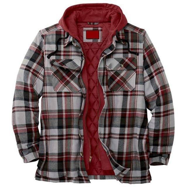 Warm Hooded Parka Jacket in Vintage Plaid Design