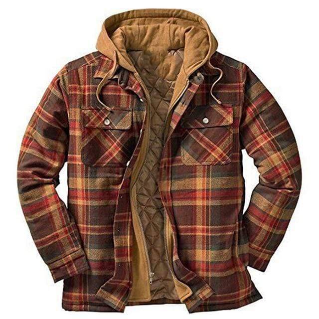 Warm Hooded Parka Jacket in Vintage Plaid Design