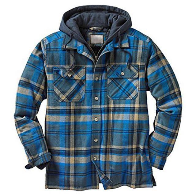 Warm Hooded Parka Jacket in Vintage Plaid Design